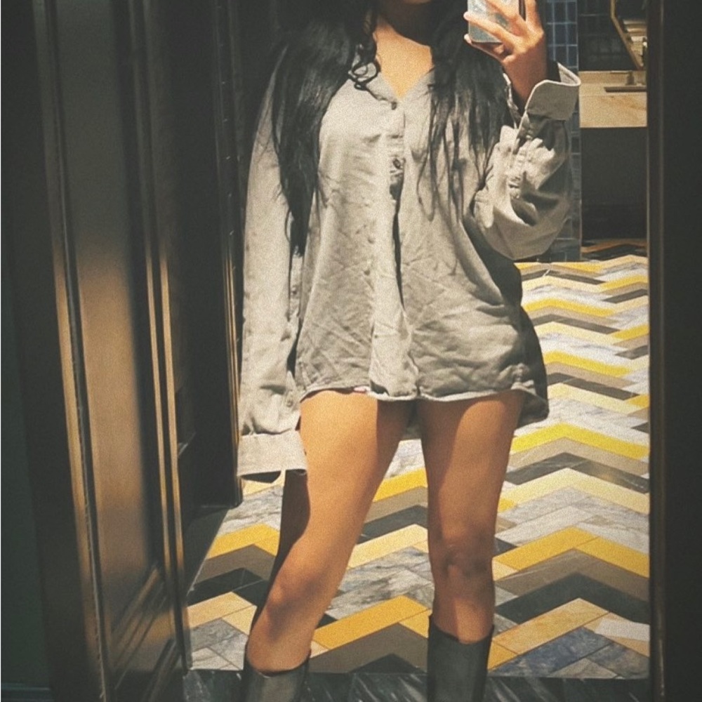 Grey button up, oversized shirt
